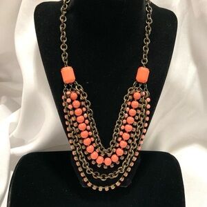 VINTAGE TALBOTS CORAL COLORED MULTI STRAND BIB NECKLACE